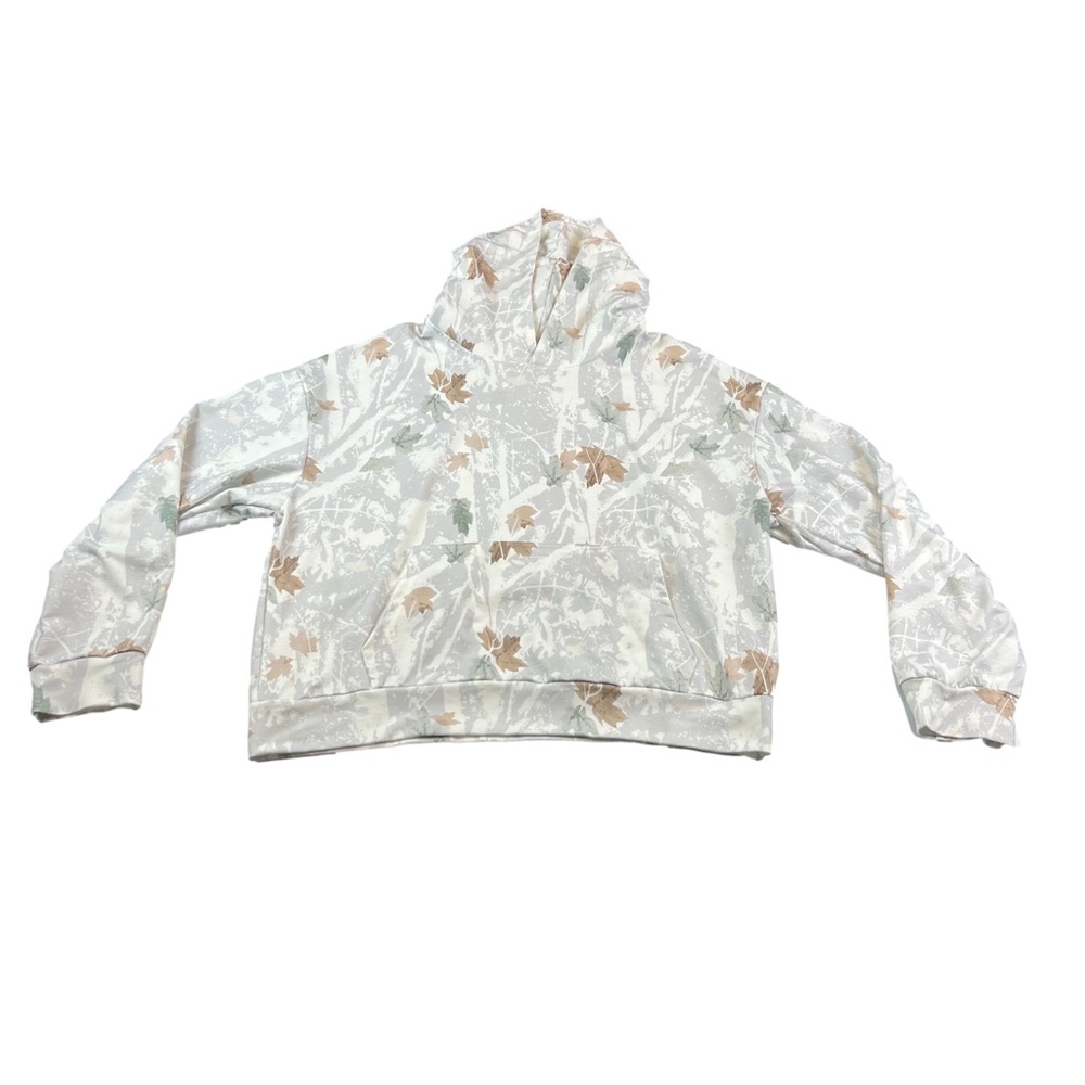 TikTok Shop White Leaves Camouflage Hoodie, Size Large